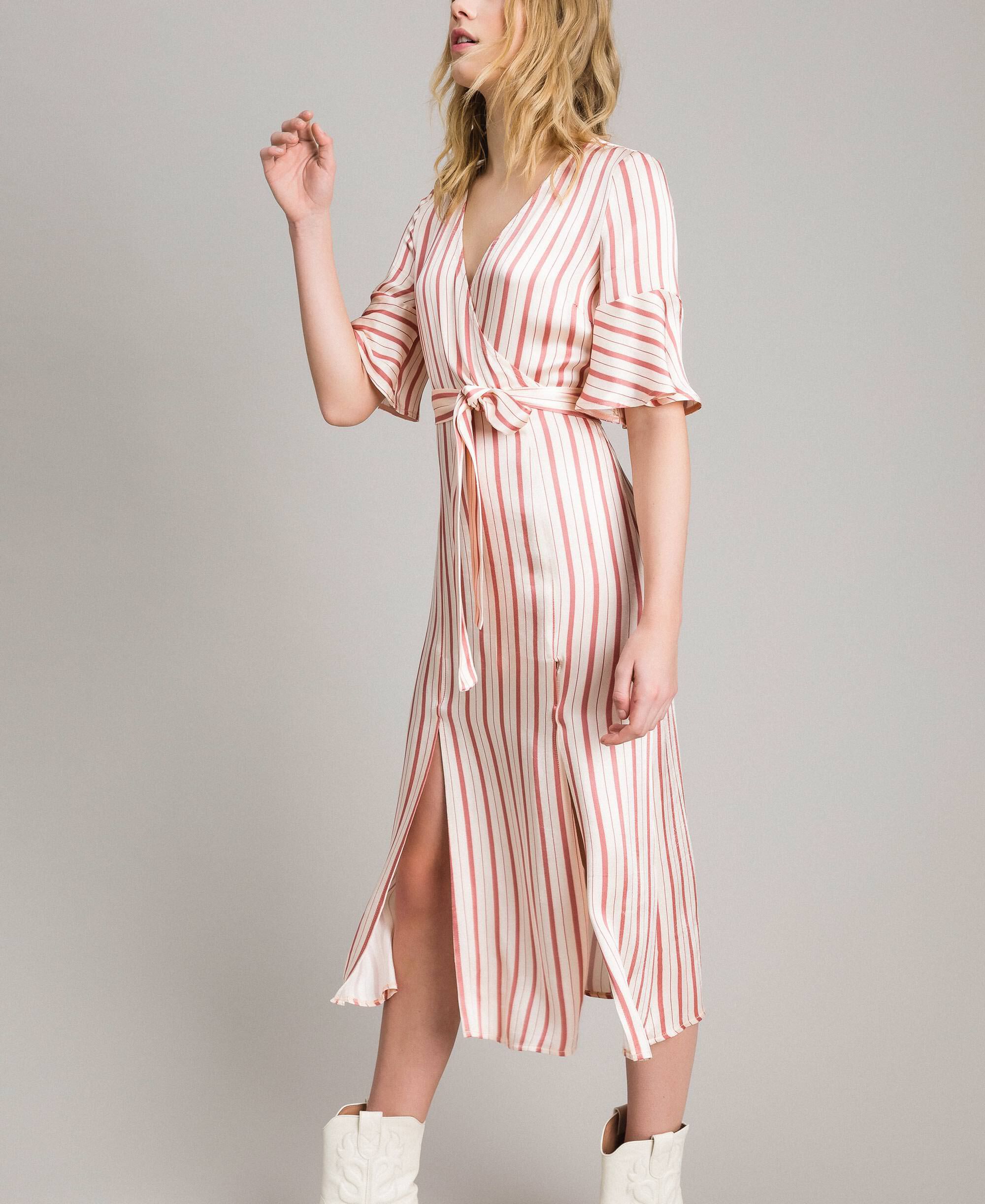 Striped satin wrap dress